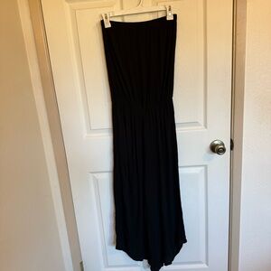 Chatoyant Black Strapless Wide Leg Jumpsuit with Cinched Waist